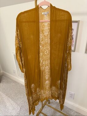 Woven Heart Mustard Paisley Sheer Duster